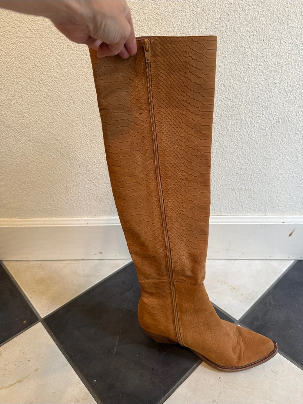 Jeffrey Campbell Tall Tan Over-the-Knee Textured Boot